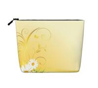 GSGCSBYMLG Curving Chamomile Flowers Flying Butterflies Printed Fake Hemp Makeup Bag Travel Toiletry Bag Organizer Bag
