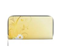 GSGCSBYMLG Curving Chamomile Flowers Flying Butterflies Printed Leather Hand Wallet Men Women Zip Clutch Card Holder