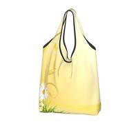 GSGCSBYMLG Curving Chamomile Flowers Flying Butterflies Printed Portable Shopping Bag Foldable Storage Bag
