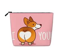 GSGCSBYMLG Cute Cartoon Welsh Corgi Dog Butt Heart Printed Fake Hemp Makeup Bag Travel Toiletry Bag Organizer Bag