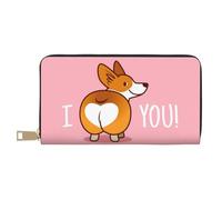 GSGCSBYMLG Cute Cartoon Welsh Corgi Dog Butt Heart Printed Leather Wallet Large Travel Wallet Men Women Zip Clutch Card Holder