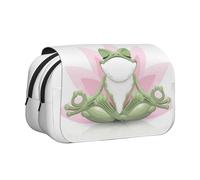 GSGCSBYMLG Cute Funny Frog Doing Yoga Printed Double Clamshell Pen Case Portable Stationery Case