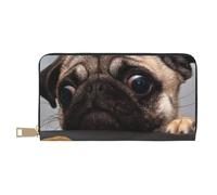 GSGCSBYMLG Cute Pet Pug Printed Leather Wallet Large Travel Wallet Men Women Zip Clutch Card Holder