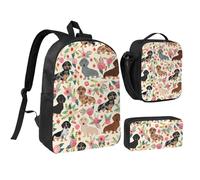 GSGCSBYMLG Dachshund Floral Printed 17in School Bag Pen Bag Lunch Bag Set