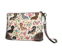 GSGCSBYMLG Dachshund Floral Printed Leather Clutch Makeup Bag Travel Toiletry Bag