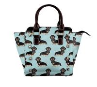 GSGCSBYMLG Dachshund Weiner Pet Dogs printed Leather Rivet Shoulder Bag Genuine leather handbag