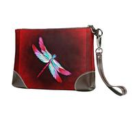 GSGCSBYMLG Dragonfly on Red Background Printed Leather Clutch Makeup Bag Travel Toiletry Bag