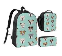 GSGCSBYMLG English Bulldog Faces Printed 17in School Bag Pen Bag Lunch Bag Set