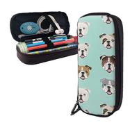 GSGCSBYMLG English Bulldog Faces Printed Leather Pencil case Portable Stationery Case