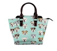 GSGCSBYMLG English Bulldog Faces printed Leather Rivet Shoulder Bag Genuine leather handbag