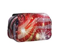 GSGCSBYMLG Fireworks American Flag Printed Double Clamshell Pen Case Portable Stationery Case