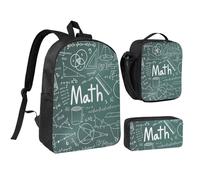 GSGCSBYMLG Formulas Shapes Theory Math Lesson Word Printed 17in School Bag Pen Bag Lunch Bag Set