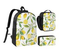 GSGCSBYMLG Fresh Tropical Lemons Printed 17in School Bag Pen Bag Lunch Bag Set