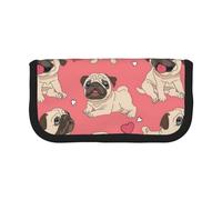 GSGCSBYMLG Funny Cartoon Pug Puppy Dog Printed Canvas Pen Case Portable Stationery Case Storage Pouch