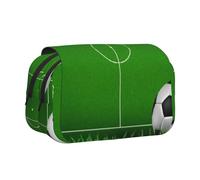 GSGCSBYMLG Green Grass Field Soccer Playground The Ball Printed Double Clamshell Pen Case Portable Stationery Case