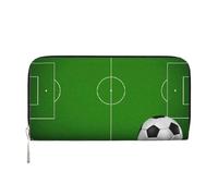 GSGCSBYMLG Green Grass Field Soccer Playground The Ball Printed Leather Hand Wallet Men Women Zip Clutch Card Holder