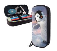 GSGCSBYMLG Happy Penguin Printed Leather Pencil case Portable Stationery Case