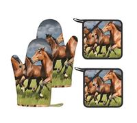 Gsgcsbymlg Horses Printed Heat-Resistant Gloves And Pad Kitchen Silicone Glove