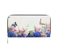 GSGCSBYMLG Hydrangeas Daisies Butterflies Printed Leather Hand Wallet Men Women Zip Clutch Card Holder