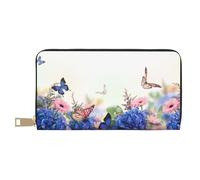 GSGCSBYMLG Hydrangeas Daisies Butterflies Printed Leather Wallet Large Travel Wallet Men Women Zip Clutch Card Holder