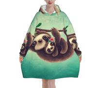 GSGCSBYMLG Lazy Cute Sloth Hanging the Branches printed Blanket Hoodie Oversized Hooded Blanket Large Pocket Hooded Blanket