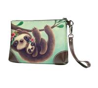 GSGCSBYMLG Lazy Cute Sloth Hanging The Branches Printed Leather Clutch Makeup Bag Travel Toiletry Bag