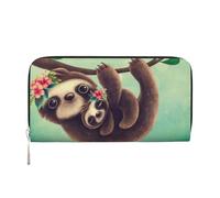 GSGCSBYMLG Lazy Cute Sloth Hanging The Branches Printed Leather Hand Wallet Men Women Zip Clutch Card Holder