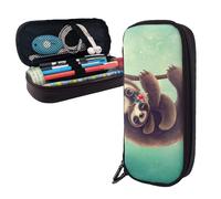 GSGCSBYMLG Lazy Cute Sloth Hanging The Branches Printed Leather Pencil case Portable Stationery Case