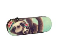 GSGCSBYMLG Lazy Cute Sloth Hanging The Branches Printed Leather Pencil case Stationery Bag