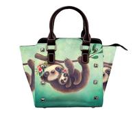 GSGCSBYMLG Lazy Cute Sloth Hanging the Branches printed Leather Rivet Shoulder Bag Genuine leather handbag