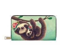 GSGCSBYMLG Lazy Cute Sloth Hanging The Branches Printed Leather Wallet Large Travel Wallet Men Women Zip Clutch Card Holder