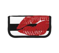 GSGCSBYMLG Lips Printed in Black and White Stripes Printed Canvas Pen Case Portable Stationery Case Storage Pouch