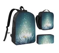 GSGCSBYMLG Magic Lotus Floral Printed 17in School Bag Pen Bag Lunch Bag Set
