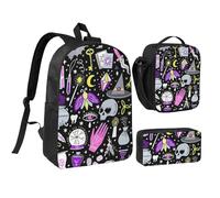 GSGCSBYMLG Magic Witch Witchcraft Bohemian Drawing Printed 17in School Bag Pen Bag Lunch Bag Set
