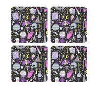GSGCSBYMLG Magic Witch Witchcraft Bohemian Drawing printed MDF Cork Coaster 4 Pcs Decorative drink Coaster