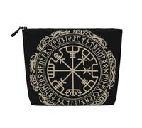 GSGCSBYMLG Magical Design Norse Runes Compass Printed Fake Hemp Makeup Bag Travel Toiletry Bag Organizer Bag