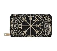 GSGCSBYMLG Magical Design Norse Runes Compass Printed Leather Wallet Large Travel Wallet Men Women Zip Clutch Card Holder