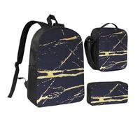 GSGCSBYMLG Marble Printed 17in School Bag Pen Bag Lunch Bag Set