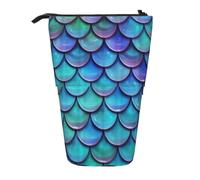 GSGCSBYMLG Mermaid Teal Fish Scale Printed Pencil Telescopic Vertical Pencil Case