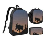 GSGCSBYMLG Moose Mountain Pine Tree Wilderness Printed 17in School Bag Pen Bag Lunch Bag Set