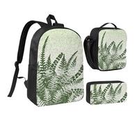 GSGCSBYMLG Natural Plant Silhouette Fern Leaf Printed 17in School Bag Pen Bag Lunch Bag Set