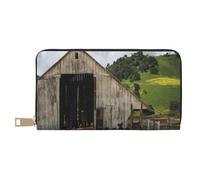 GSGCSBYMLG Old Wooden Barn with Rusted Tractor Printed Leather Wallet Large Travel Wallet Men Women Zip Clutch Card Holder