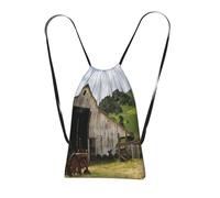 GSGCSBYMLG Old Wooden Barn with Rusted Tractor printed Storage bag with a drawstring backpack Drawstring strap pack