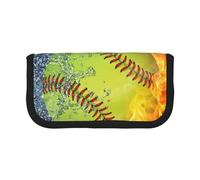 GSGCSBYMLG Orange Softball Baseball on Fire and Water Printed Canvas Pen Case Portable Stationery Case Storage Pouch