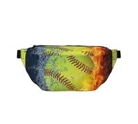 GSGCSBYMLG Orange Softball Baseball on Fire and Water Printed Crossbody Waist Pack Waist Bag Casual Chest Bag