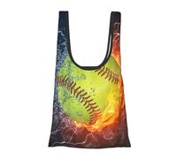 GSGCSBYMLG Orange Softball Baseball On Fire And Water Printed Fold Eco-Friendly Shopping Bag Foldable Storage Bag