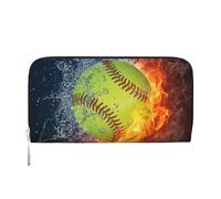 GSGCSBYMLG Orange Softball Baseball on Fire and Water Printed Leather Hand Wallet Men Women Zip Clutch Card Holder