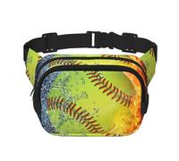 GSGCSBYMLG Orange Softball Baseball on Fire and Water Printed Square Double Layer Waist Bag Travel Bag