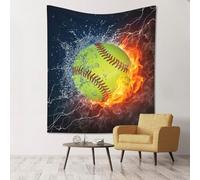 GSGCSBYMLG Orange Softball Baseball on Fire and Water printed tapestry 60x51in Wall Hanging Aesthetic Tapestry