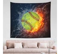 GSGCSBYMLG Orange Softball Baseball on Fire and Water printed tapestry 60x51in wall tapestry indoor decor